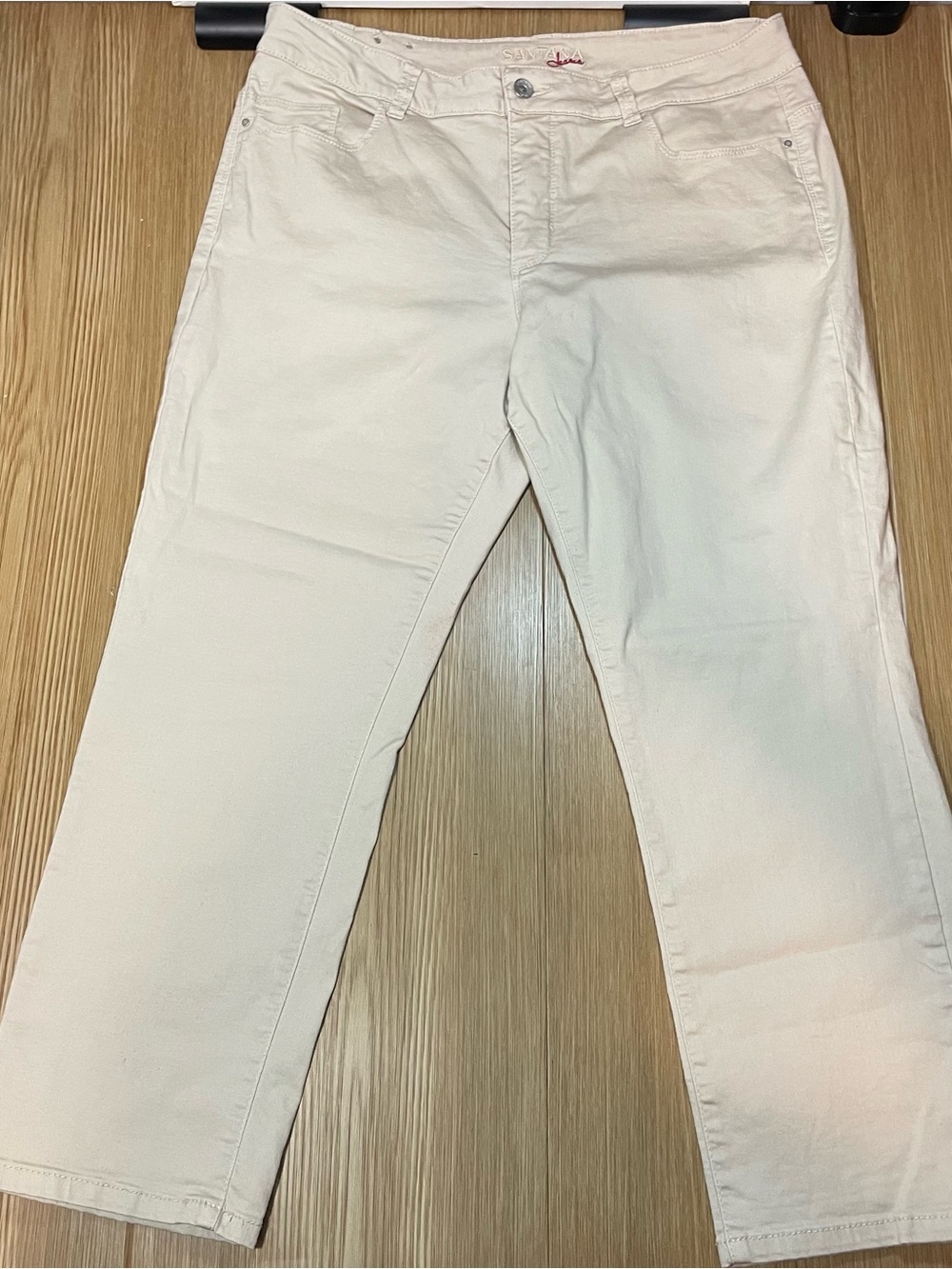 Santana Jeans Women's Size 14 Beige Stretch Cropped Ankle Pants Beige Denim